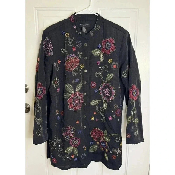 ANNE CARSON Women's 70% Silk Artsy Embroidered Floral Beaded Jacket Cardigan 2X - Picture 1 of 11
